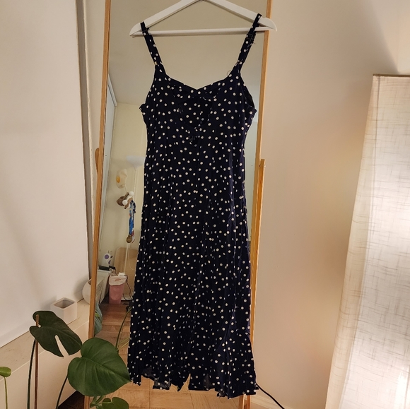 Navy Blue White Polka Dot Midi Dress - Picture 5 of 5